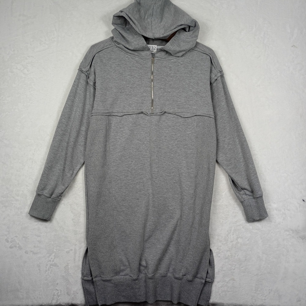 Heather Gray Quarter Zip Longline Hoodie Tunic Dress with Side Slits Size Medium